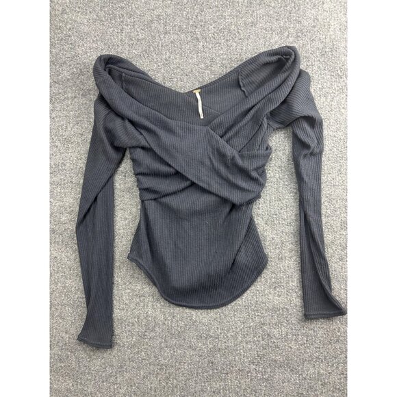 Free People Tops - Free People Shirt Womens XS Gray Ribbed Off Shoulder Long Sleeve Stretch Top
